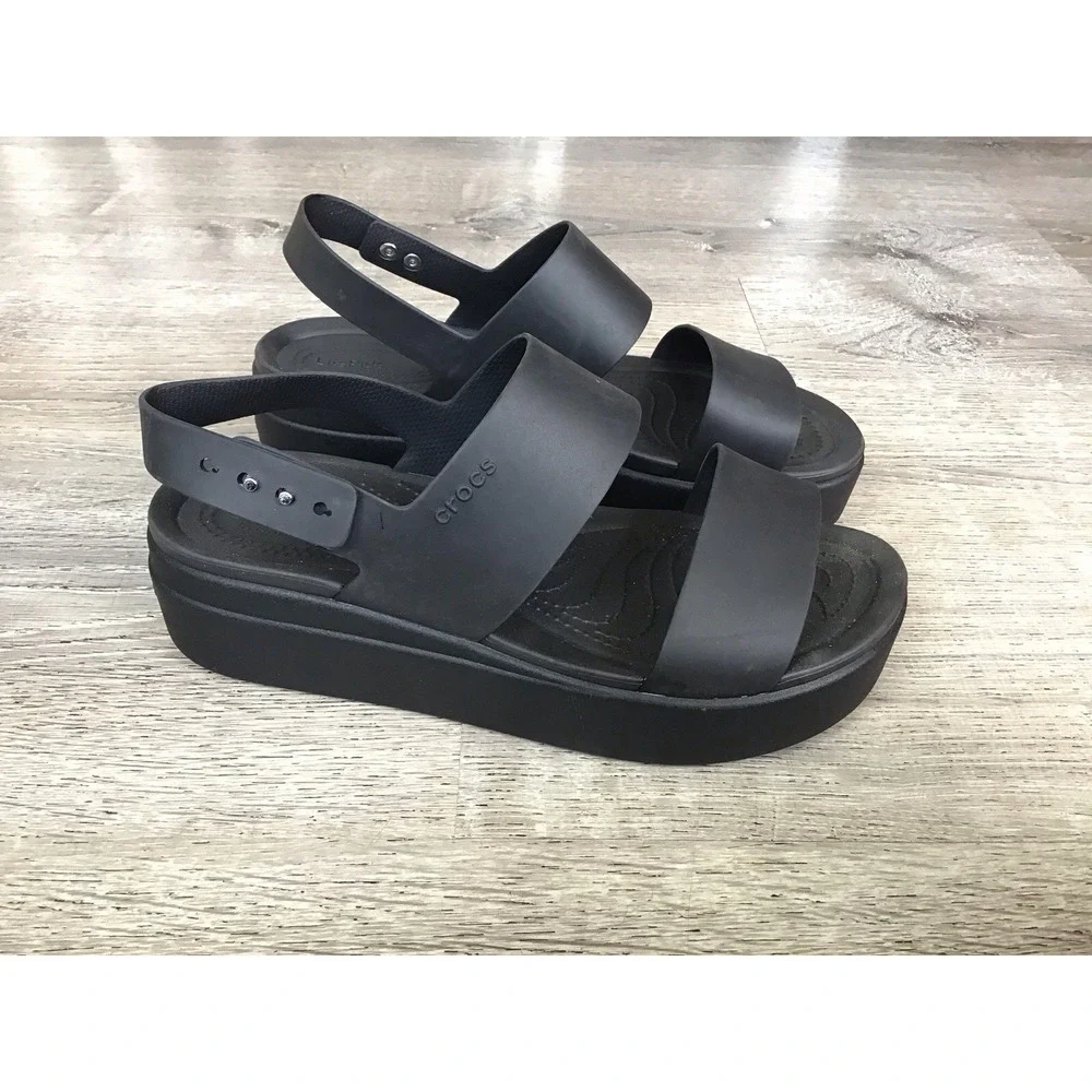 Crocs Brooklyn Low Wedge Women's Size 11 Sandals Black #206453